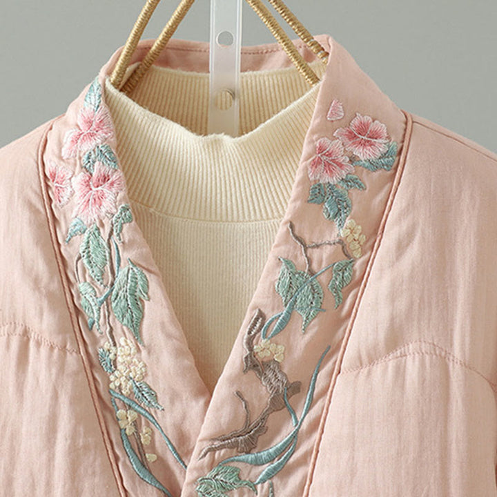 Veste matelassée en coton à manches longues et poches pour femme, brodée de Buddha Stones - image 14