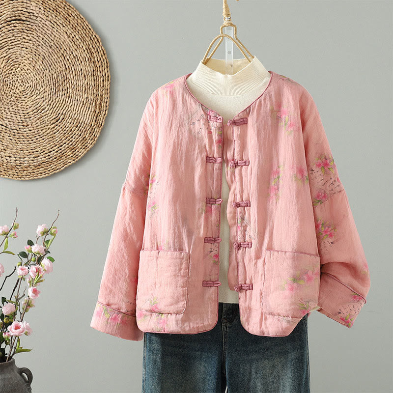 Veste matelassée en coton à manches longues et poches pour femme, imprimée Buddha Stones - Rose - US8-10，UK/AU12-14，EU40-42 (2XL) - image 0