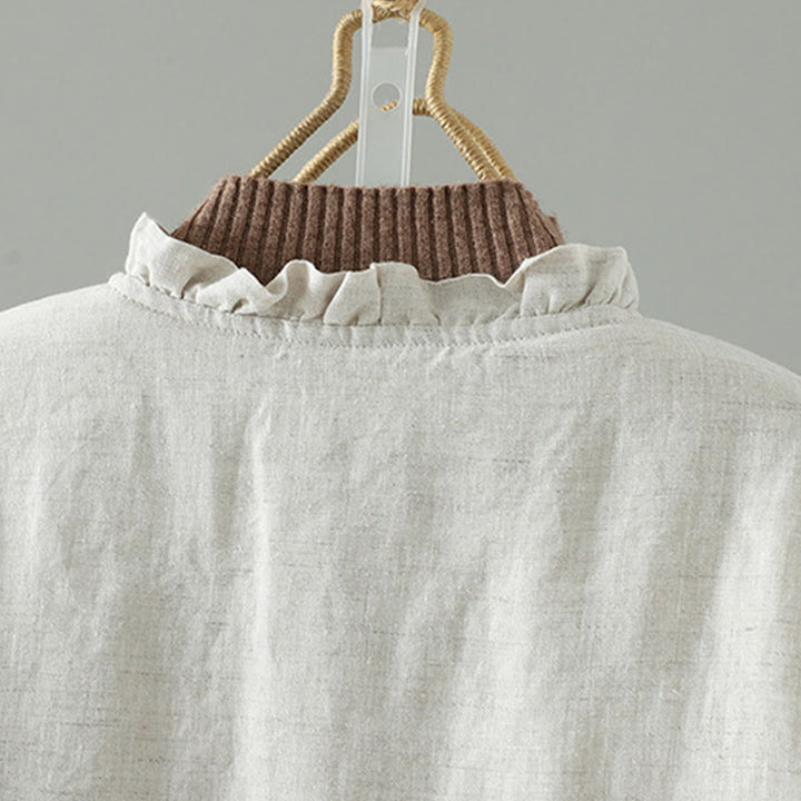 Veste décontractée en coton à manches longues et poches pour femme avec boutons Buddha Stones - image 3