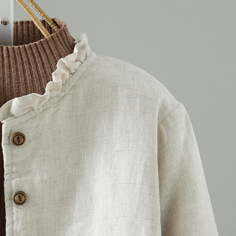 Veste décontractée en coton à manches longues et poches pour femme avec boutons Buddha Stones - image 7