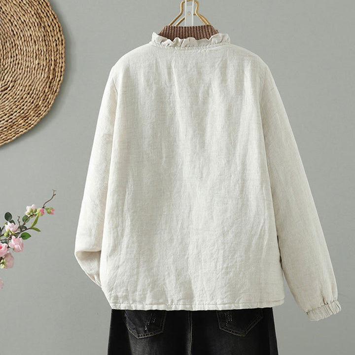 Veste décontractée en coton à manches longues et poches pour femme avec boutons Buddha Stones - image 1