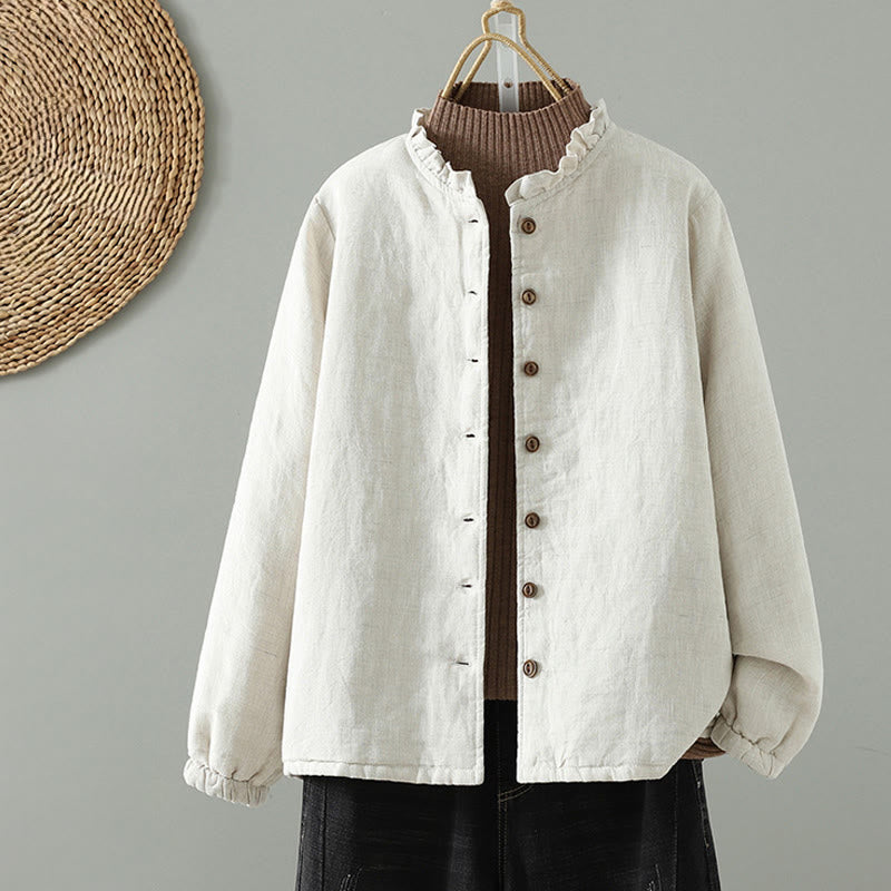 Veste décontractée en coton à manches longues et poches pour femme avec boutons Buddha Stones - Ivoire - US8-10，UK/AU12-14，EU40-42 (2XL) - image 0