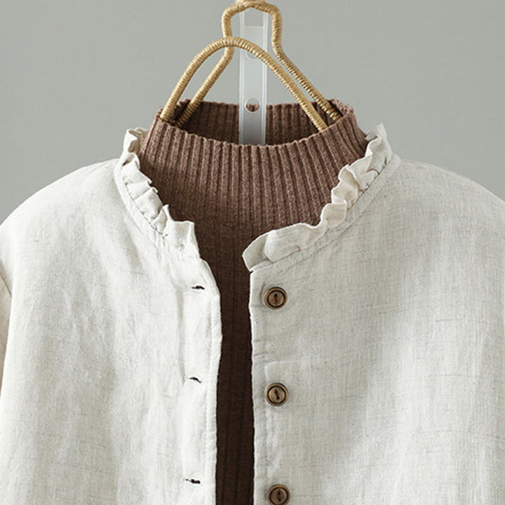 Veste décontractée en coton à manches longues et poches pour femme avec boutons Buddha Stones - image 2