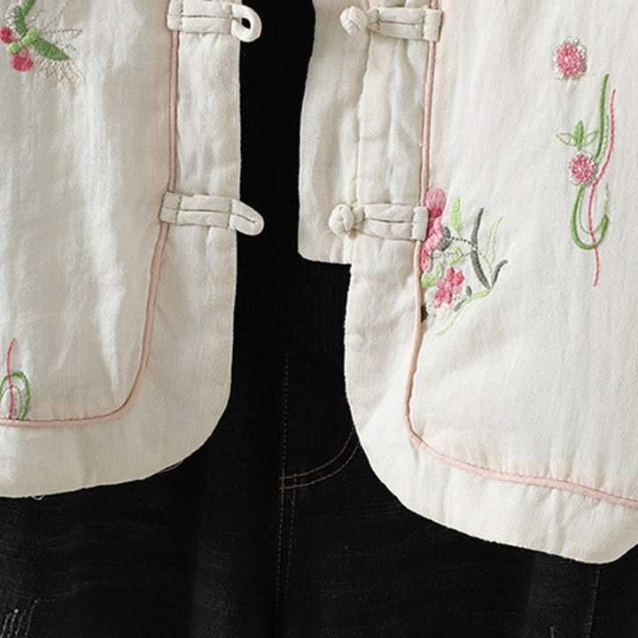 Veste matelassée en coton à manches longues et poches pour femme, broderie de fleurs et Buddha Stones - image 11