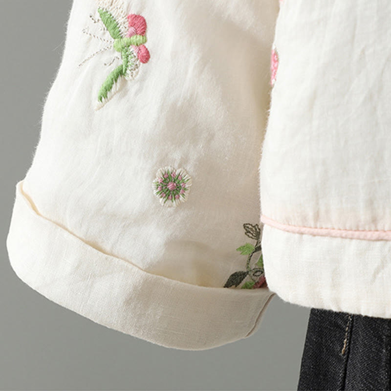 Veste matelassée en coton à manches longues et poches pour femme, broderie de fleurs et Buddha Stones - image 9