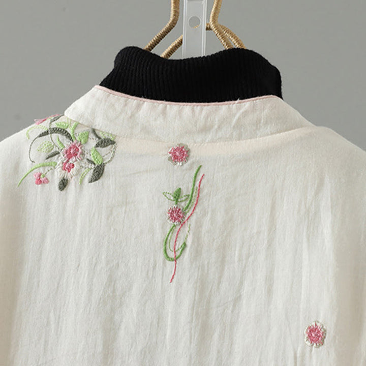 Veste matelassée en coton à manches longues et poches pour femme, broderie de fleurs et Buddha Stones - image 4