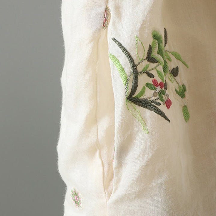 Veste matelassée en coton à manches longues et poches pour femme, broderie de fleurs et Buddha Stones - image 7