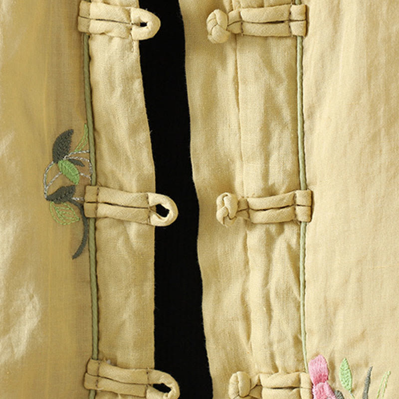 Veste matelassée en coton à manches longues et poches pour femme, broderie de fleurs et Buddha Stones - image 14