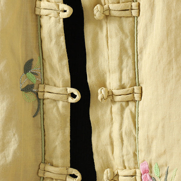 Veste matelassée en coton à manches longues et poches pour femme, broderie de fleurs et Buddha Stones - image 14