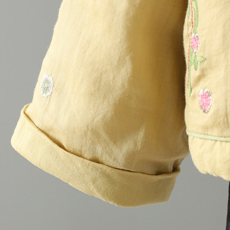 Veste matelassée en coton à manches longues et poches pour femme, broderie de fleurs et Buddha Stones - image 15