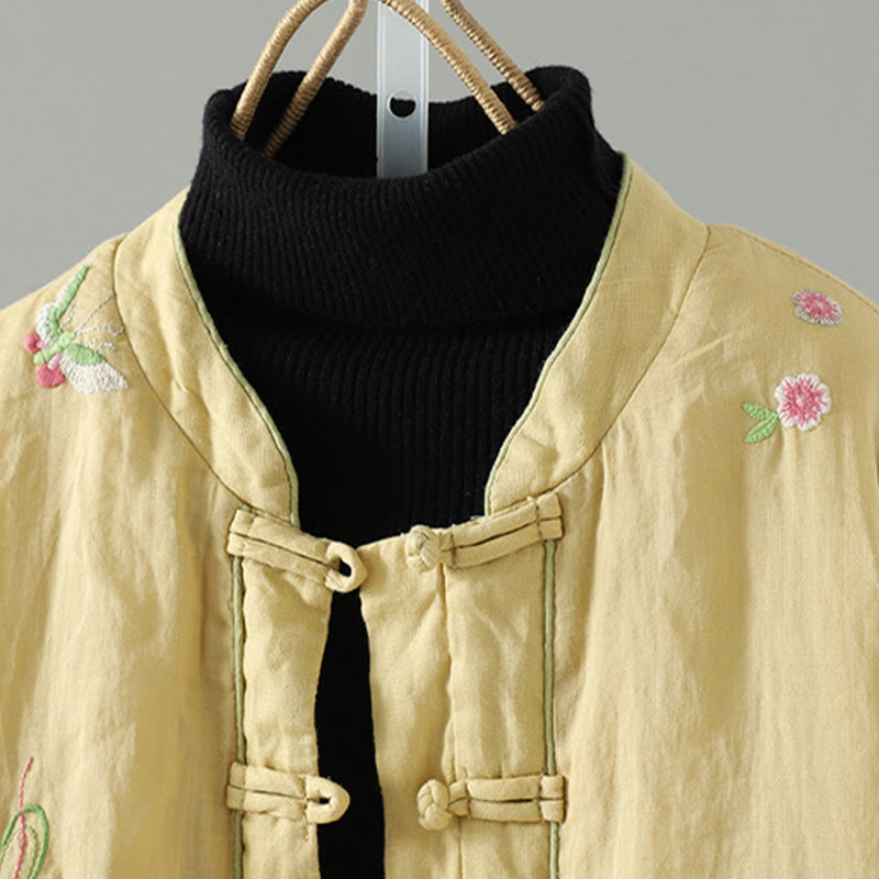 Veste matelassée en coton à manches longues et poches pour femme, broderie de fleurs et Buddha Stones - image 13