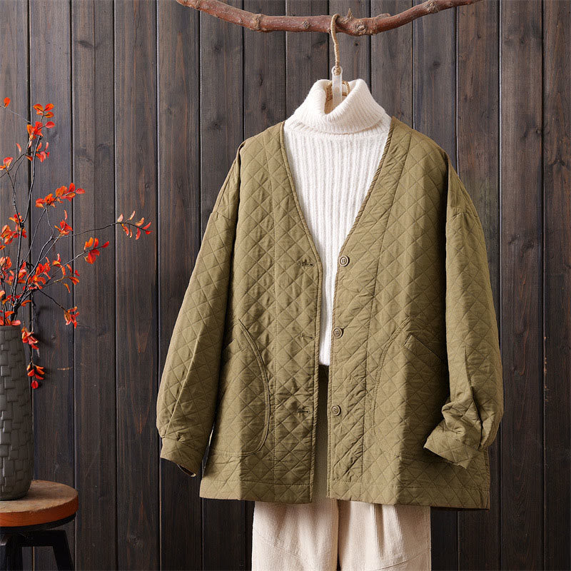 Veste décontractée en coton à manches longues et poches pour femme, couleur unie, motif Buddha Stones - Verge d'or pâle - US12，UK/AU16，EU44 (2XL) - image 0
