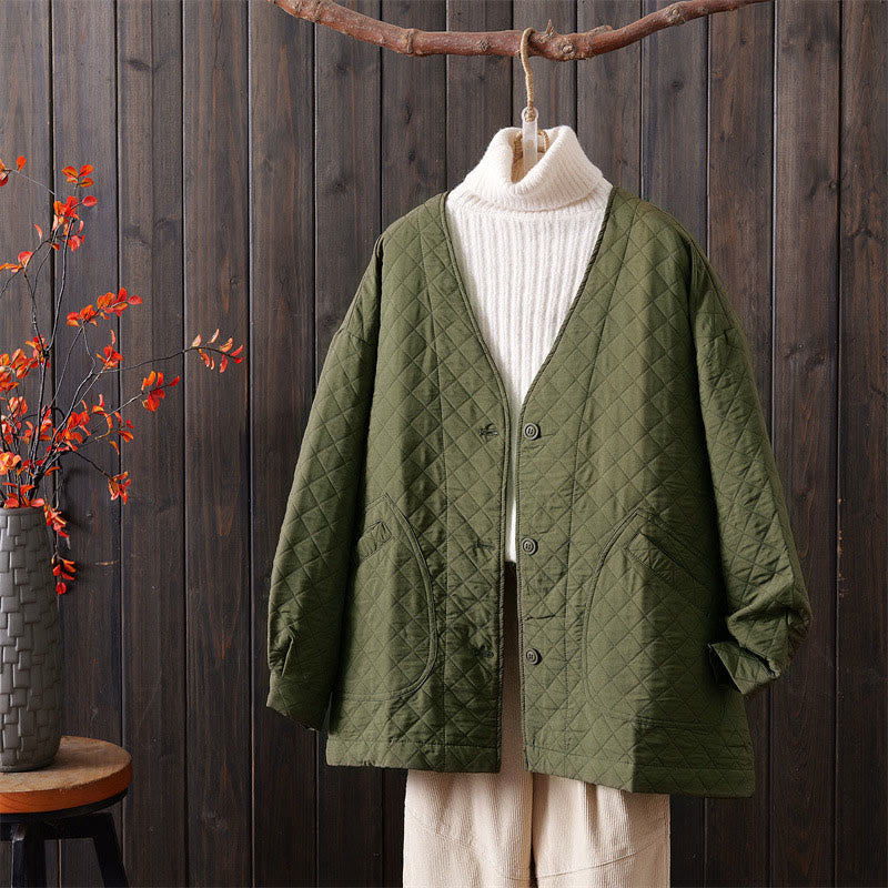 Veste décontractée en coton à manches longues et poches pour femme, couleur unie, motif Buddha Stones - OliveDrab - US12，UK/AU16，EU44 (2XL) - image 1