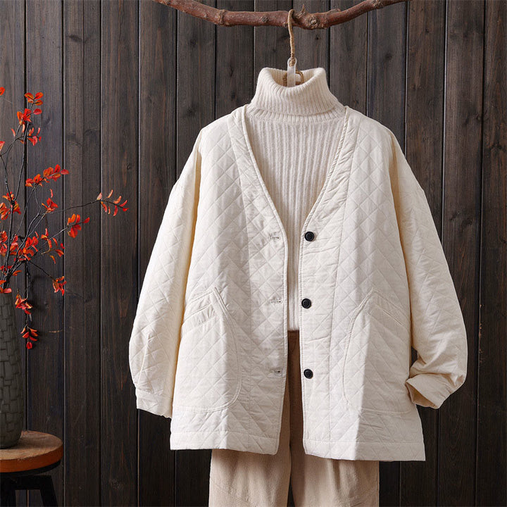 Veste décontractée en coton à manches longues et poches pour femme, couleur unie, motif Buddha Stones - Beige - US12，UK/AU16，EU44 (2XL) - image 2