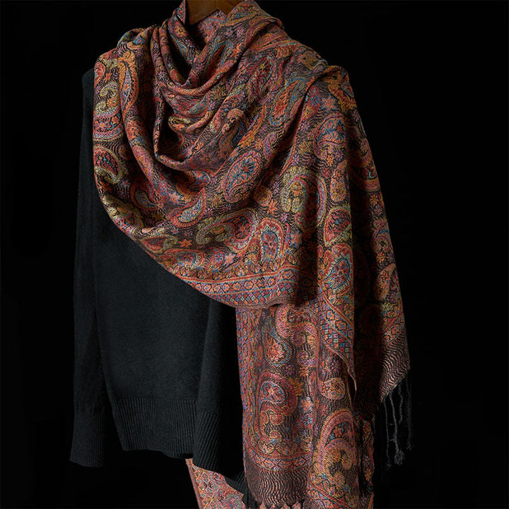 Écharpe douce à pompons avec motif de fleurs de cajou violettes de printemps et Buddha Stones - image 3