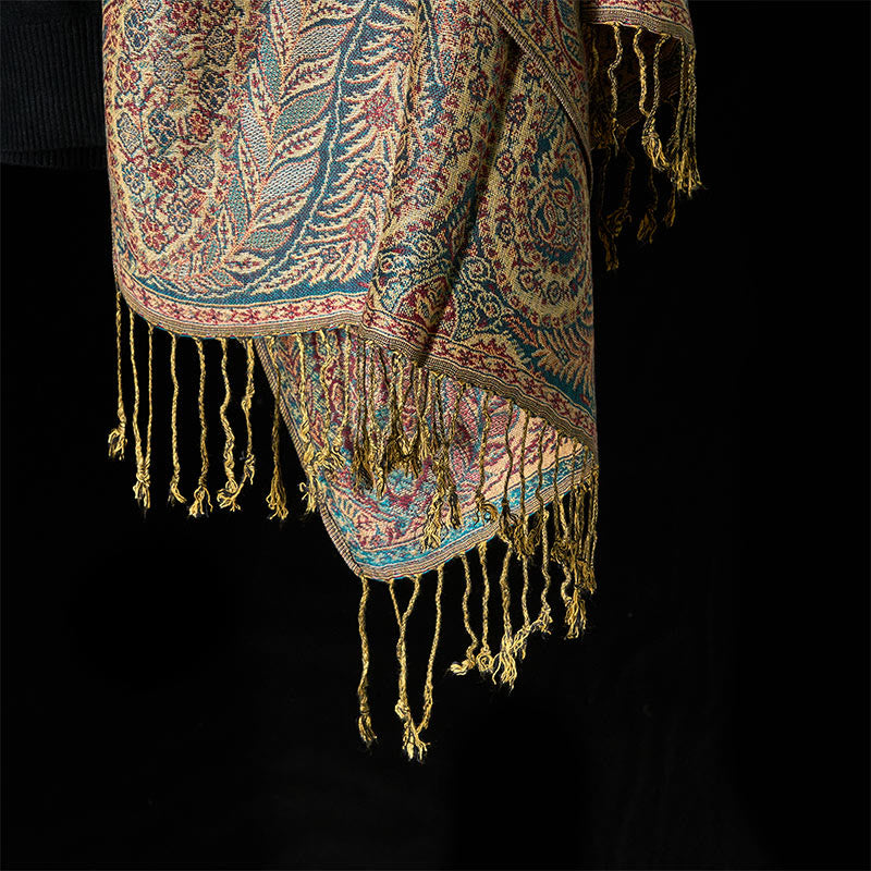 Écharpe douce à pompons avec motifs de fleurs et de longues feuilles de Buddha Stones - image 11