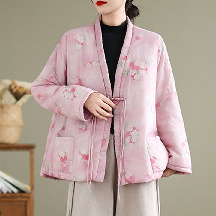 Veste matelassée en coton à manches longues et poches pour femme, motif fleurs et Buddha Stones - image 2