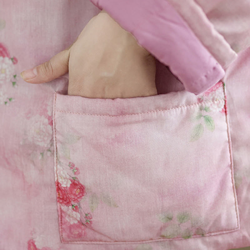 Veste matelassée en coton à manches longues et poches pour femme, motif fleurs et Buddha Stones - image 8