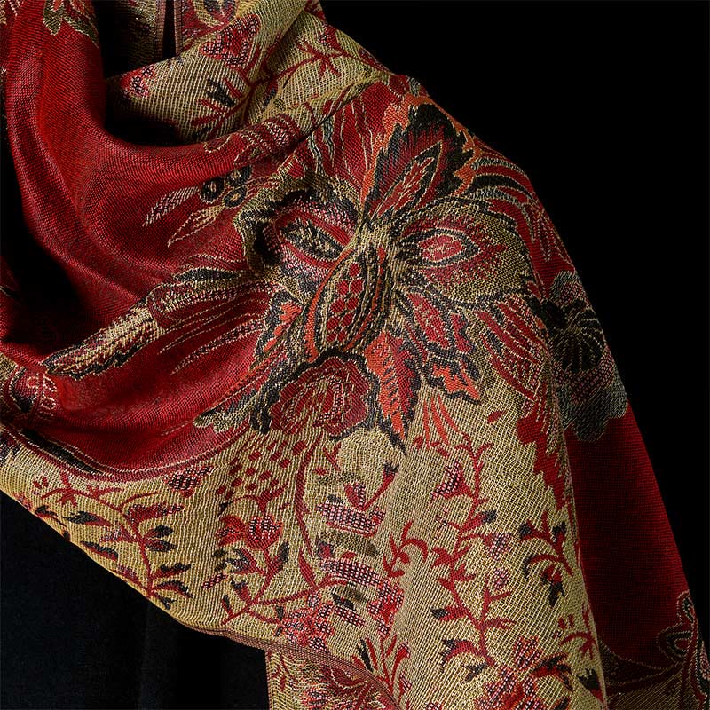 Écharpe douce à pompon avec motifs de fleurs rouges, feuilles et vignes, Buddha Stones , printemps - image 9