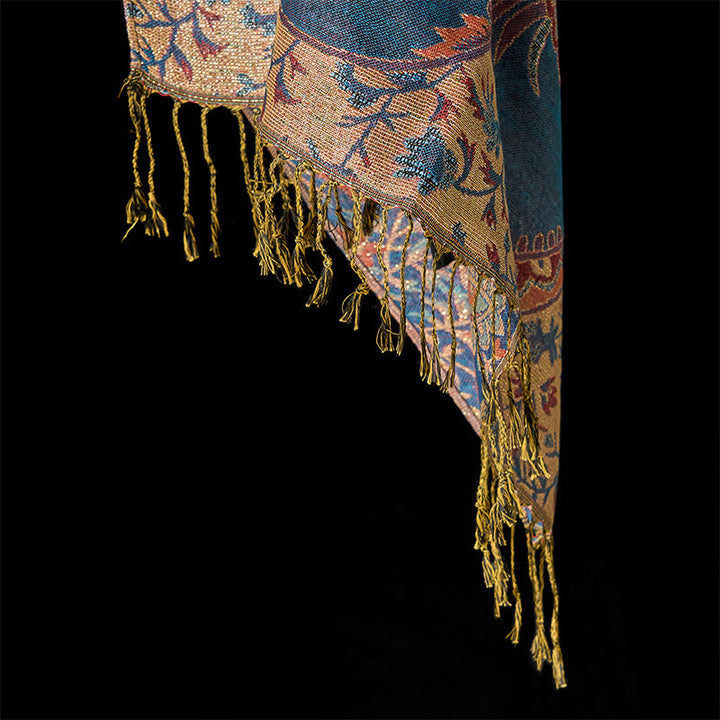 Écharpe douce à pompon avec motifs de fleurs rouges, feuilles et vignes, Buddha Stones , printemps - image 5