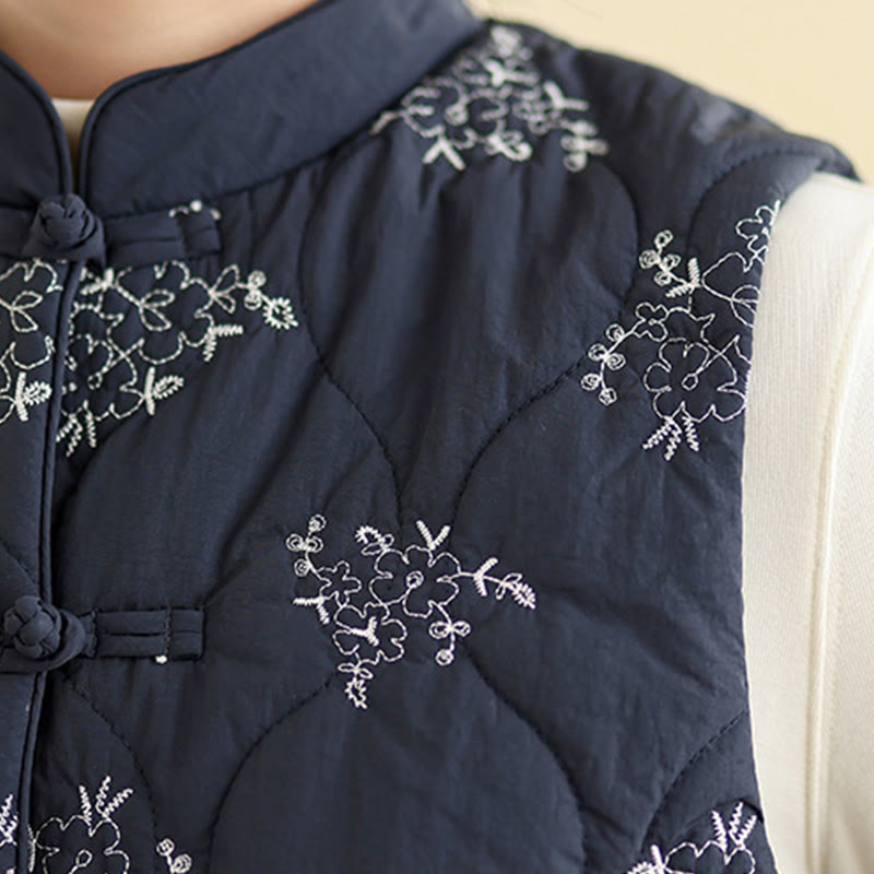 Gilet sans manches en coton avec poches et boutons-grenouille brodés de Buddha Stones pour femme - image 6