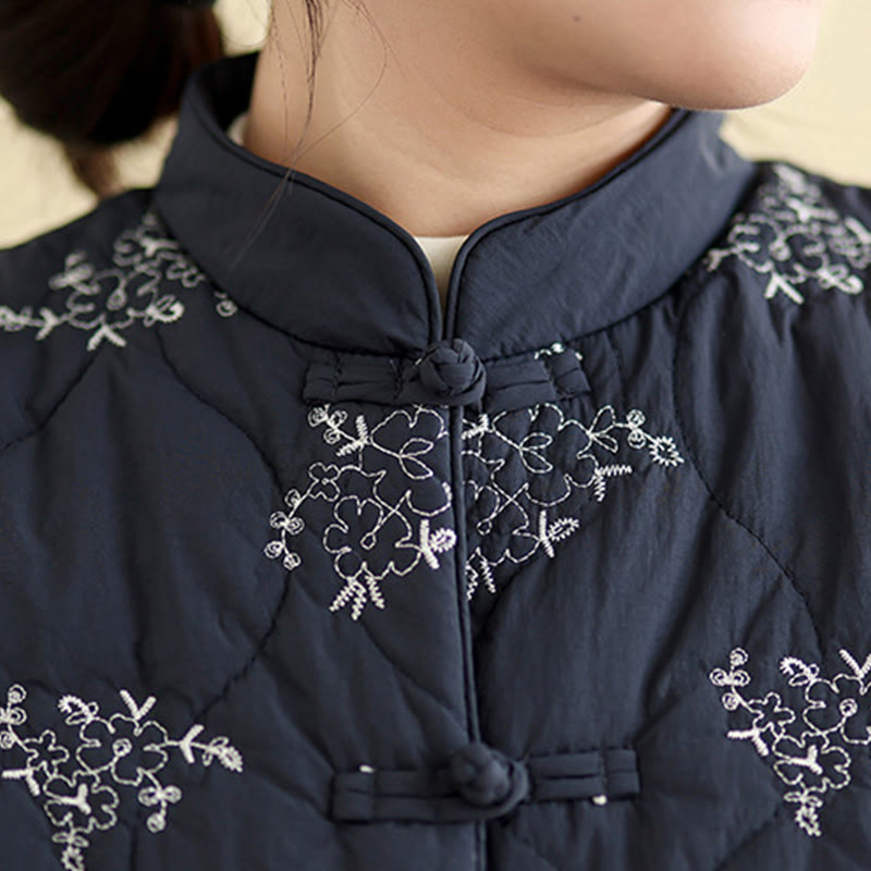 Gilet sans manches en coton avec poches et boutons-grenouille brodés de Buddha Stones pour femme - image 7