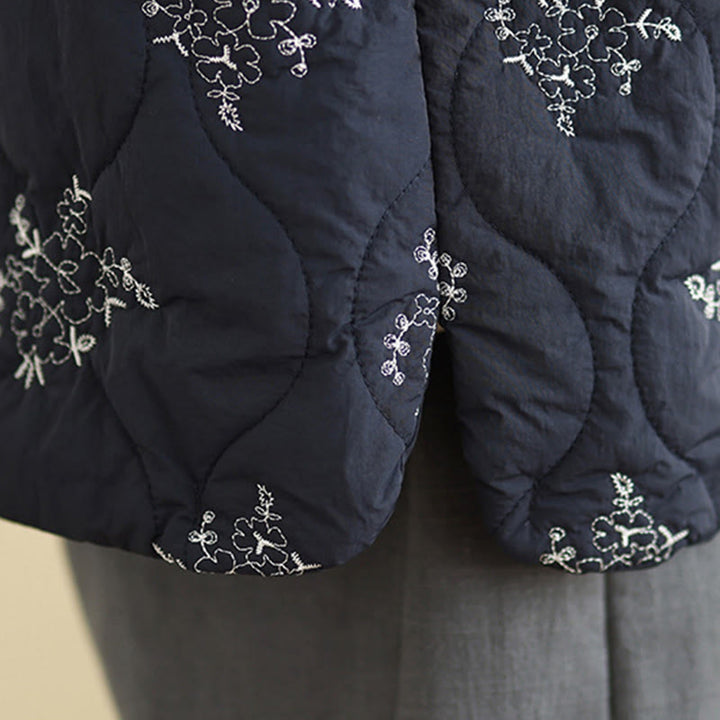 Gilet sans manches en coton avec poches et boutons-grenouille brodés de Buddha Stones pour femme - image 5