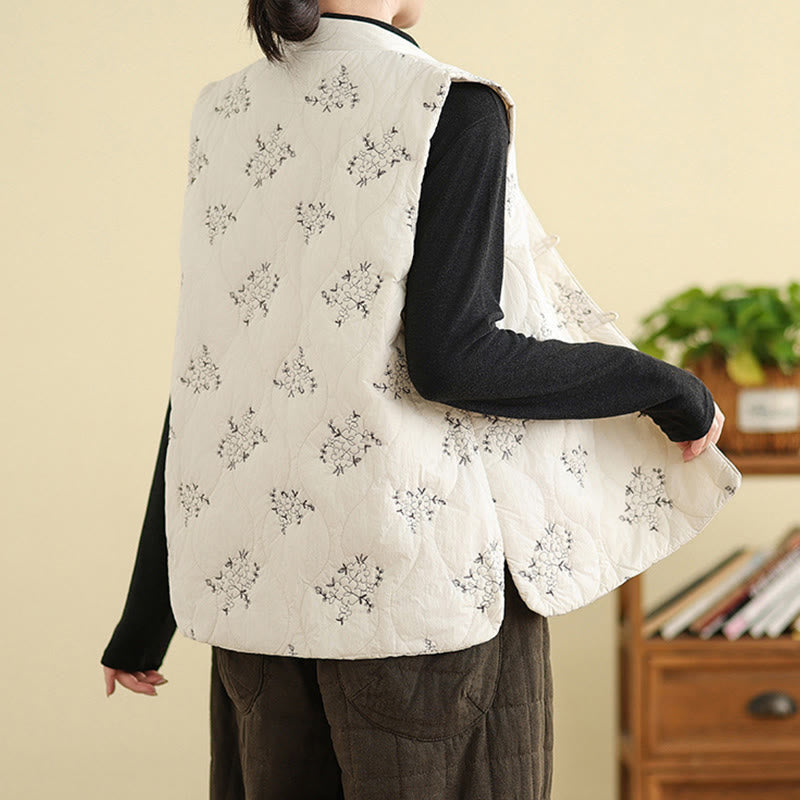 Gilet sans manches en coton avec poches et boutons-grenouille brodés de Buddha Stones pour femme - image 15