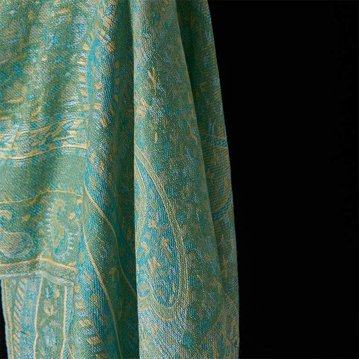 Écharpe-châle douillette à pompons, motif floral de noix de cajou vert printemps, rayures géométriques et Buddha Stones - image 11