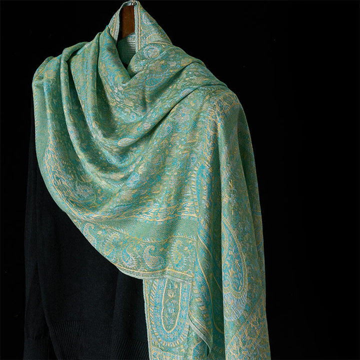 Écharpe-châle douillette à pompons, motif floral de noix de cajou vert printemps, rayures géométriques et Buddha Stones - image 9