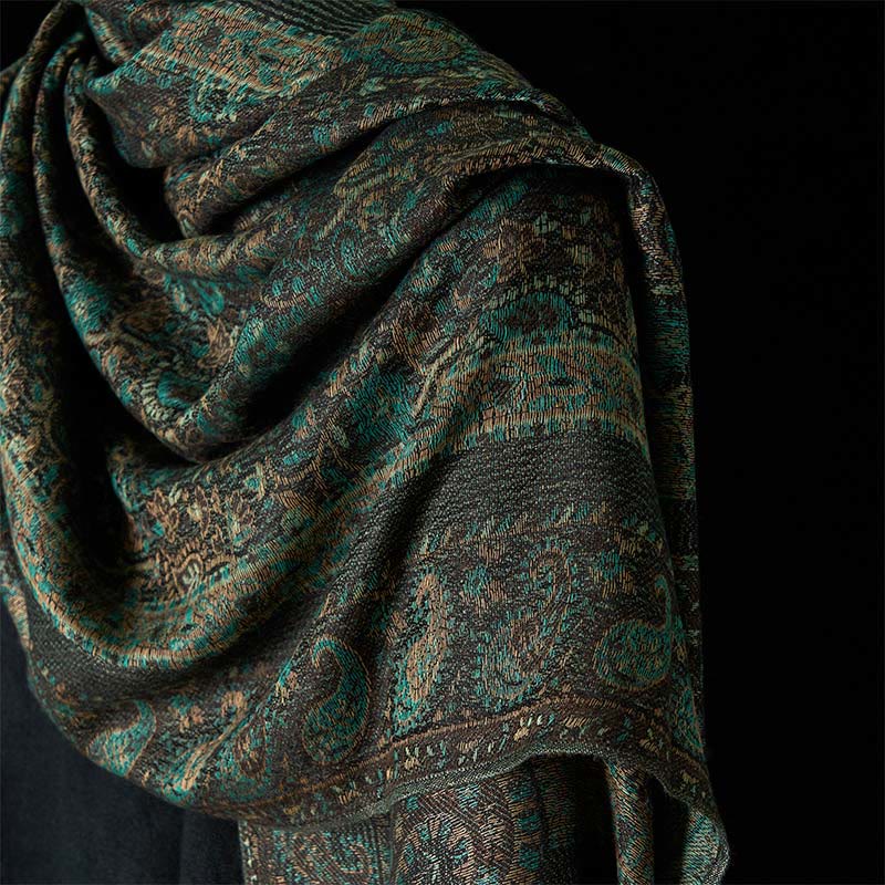 Écharpe-châle douillette à pompons, motif floral de noix de cajou vert printemps, rayures géométriques et Buddha Stones - image 3