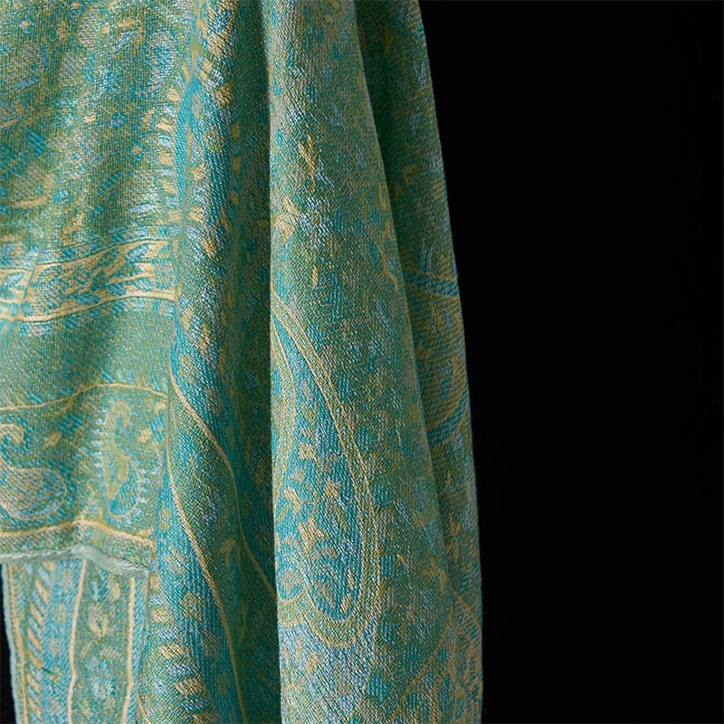 Écharpe-châle douillette à pompons, motif floral de noix de cajou vert printemps, rayures géométriques et Buddha Stones - image 11