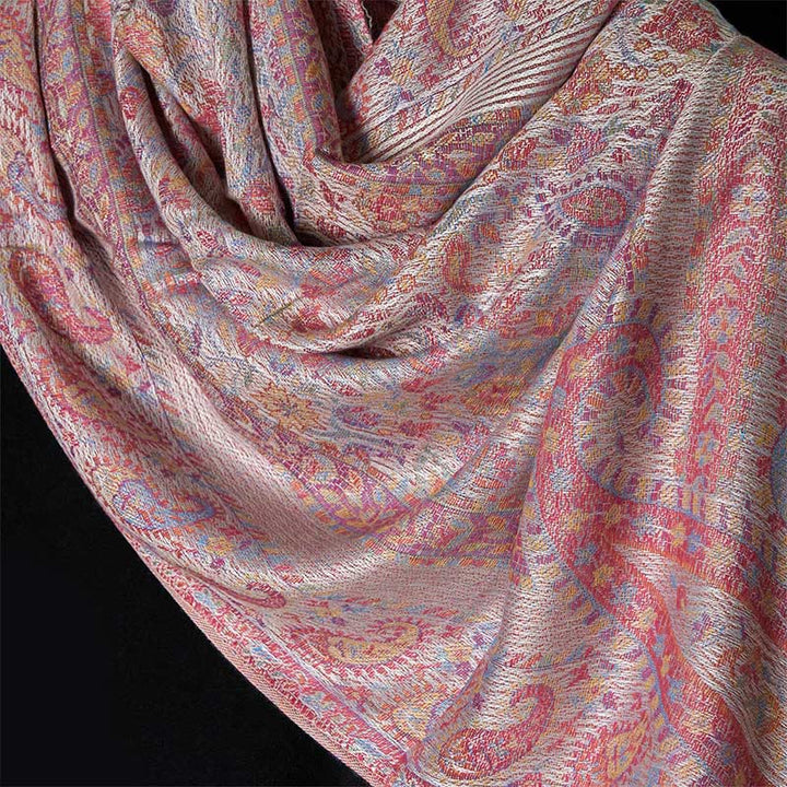 Écharpe confortable à pompons avec motif géométrique à rayures et pompons, motif Buddha Stones Spring, rose clair, beige, fleur de cajou - image 3