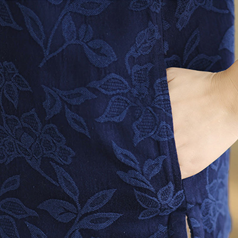 Gilet sans manches en coton avec poches et motif jacquard de Buddha Stones pour femme, boutons grenouille - image 9