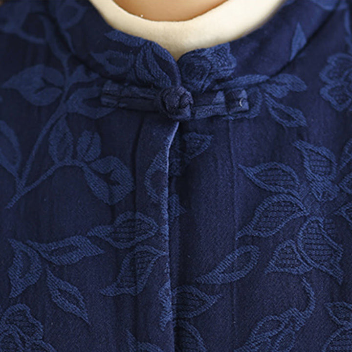 Gilet sans manches en coton avec poches et motif jacquard de Buddha Stones pour femme, boutons grenouille - image 6