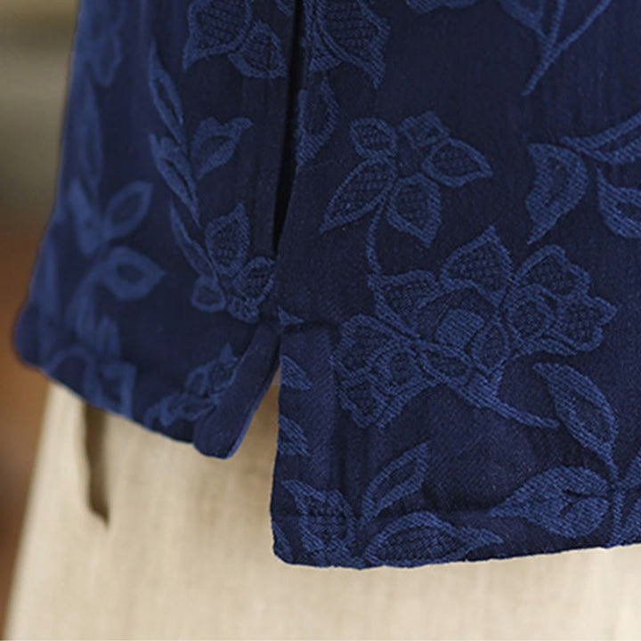 Gilet sans manches en coton avec poches et motif jacquard de Buddha Stones pour femme, boutons grenouille - image 8