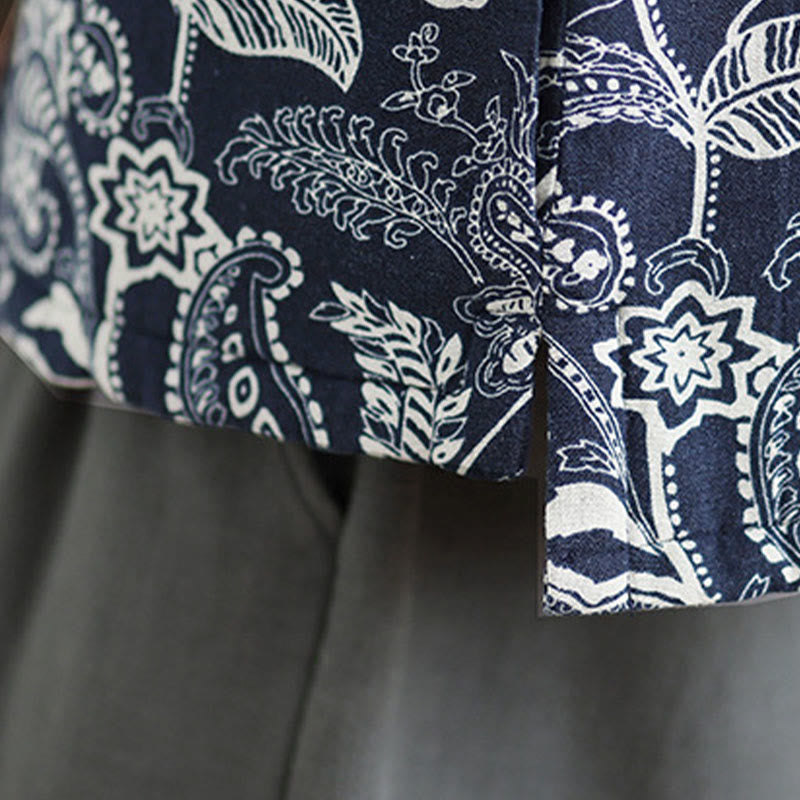 Gilet sans manches en coton avec poches pour femme, motif végétal Buddha Stones, boutons grenouille - image 7