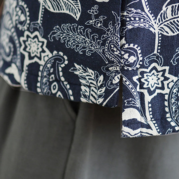 Gilet sans manches en coton avec poches pour femme, motif végétal Buddha Stones, boutons grenouille - image 7