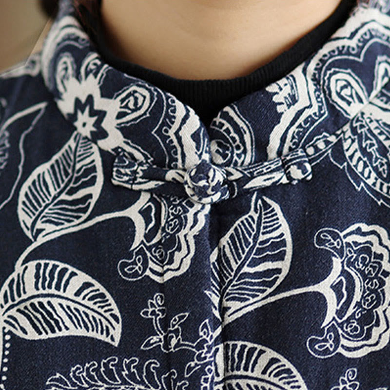 Gilet sans manches en coton avec poches pour femme, motif végétal Buddha Stones, boutons grenouille - image 6