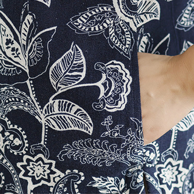 Gilet sans manches en coton avec poches pour femme, motif végétal Buddha Stones, boutons grenouille - image 9