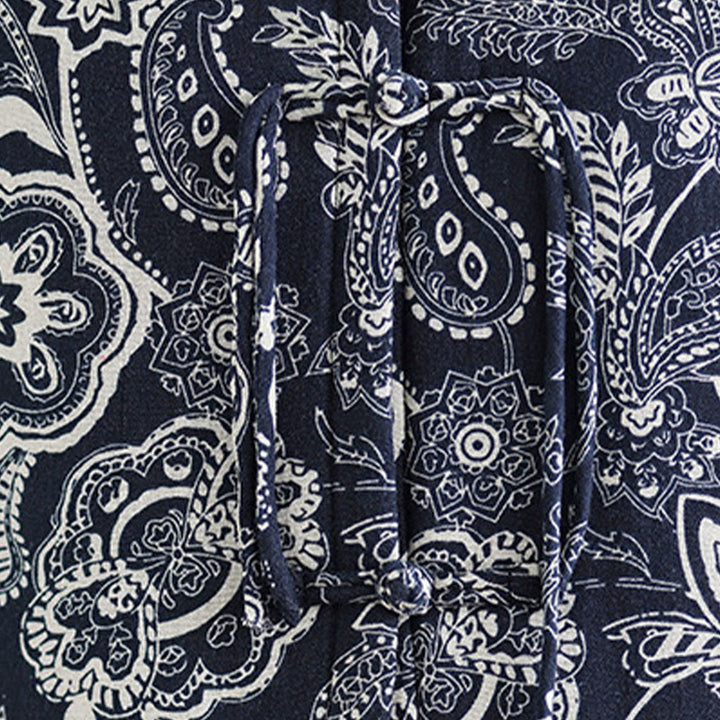 Gilet sans manches en coton avec poches pour femme, motif végétal Buddha Stones, boutons grenouille - image 8