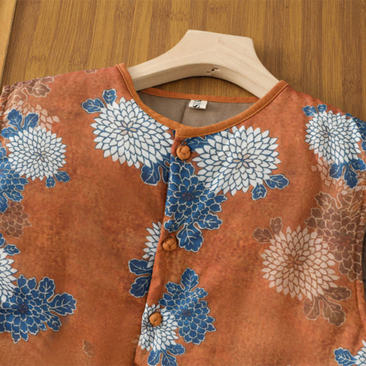 Gilet sans manches en coton avec poches pour femme, imprimé floral, boutons et Buddha Stones - image 2