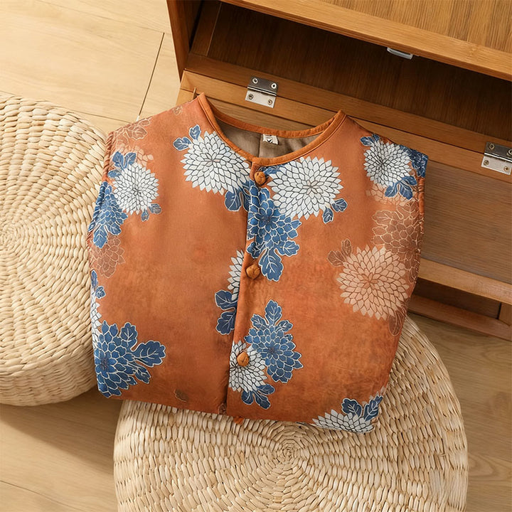 Gilet sans manches en coton avec poches pour femme, imprimé floral, boutons et Buddha Stones - image 4