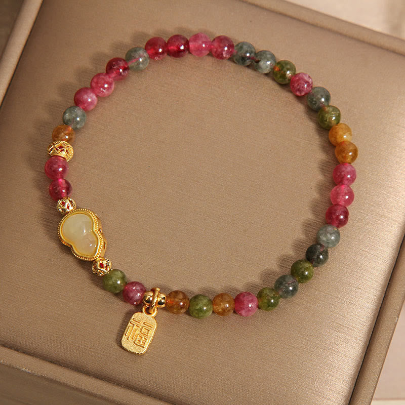 Bracelet Buddha Stones Tourmaline Pierre Colorée Fu Caractère Positif - image 2