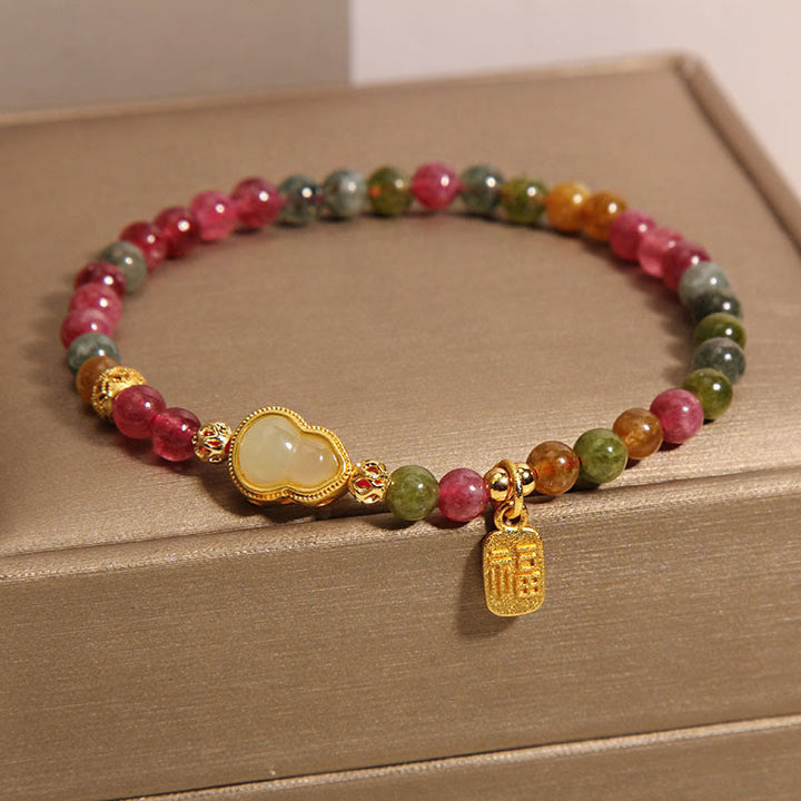 Bracelet Buddha Stones Tourmaline Pierre Colorée Fu Caractère Positif - image 1