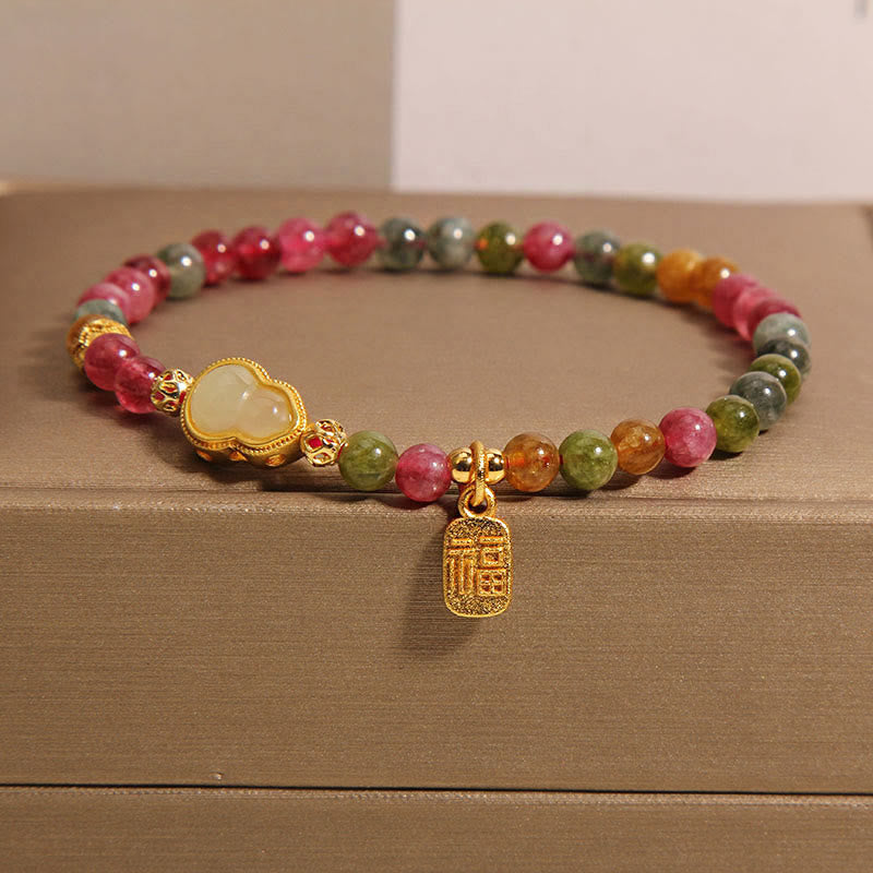 Bracelet Buddha Stones Tourmaline Pierre Colorée Fu Caractère Positif - Tourmaline (circonférence du poignet : 15-16 cm) - image 0