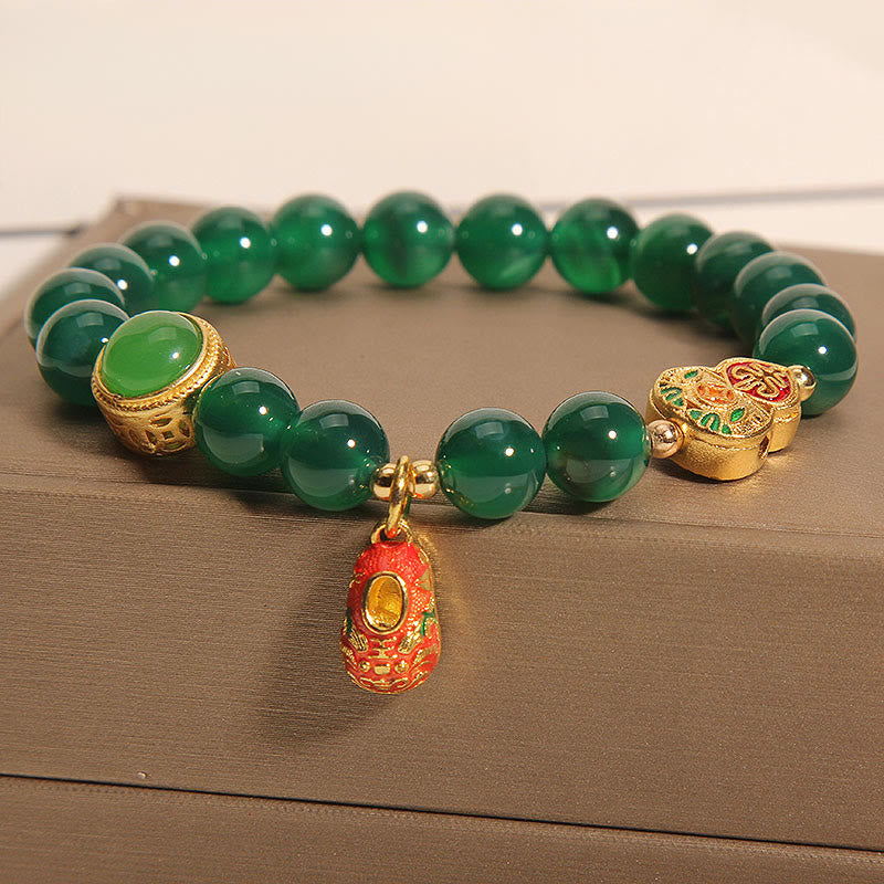 Bracelet Hope en Buddha Stones, agate verte naturelle, motif gourde et chaussures de tigre - Agate verte (circonférence du poignet : 14-16 cm) - image 0