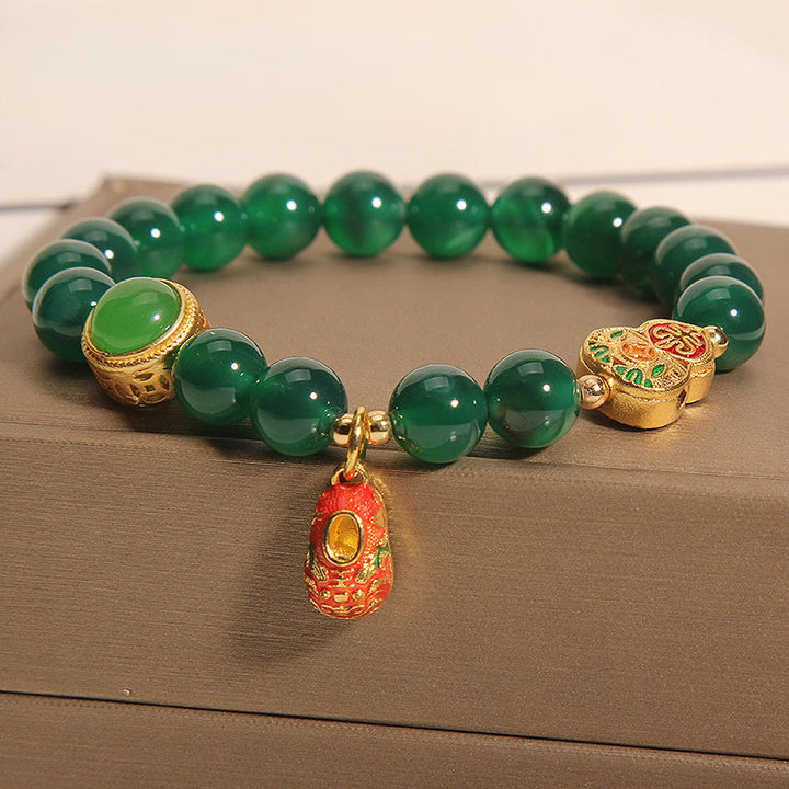 Bracelet Hope en Buddha Stones, agate verte naturelle, motif gourde et chaussures de tigre - Agate verte (circonférence du poignet : 14-16 cm) - image 0
