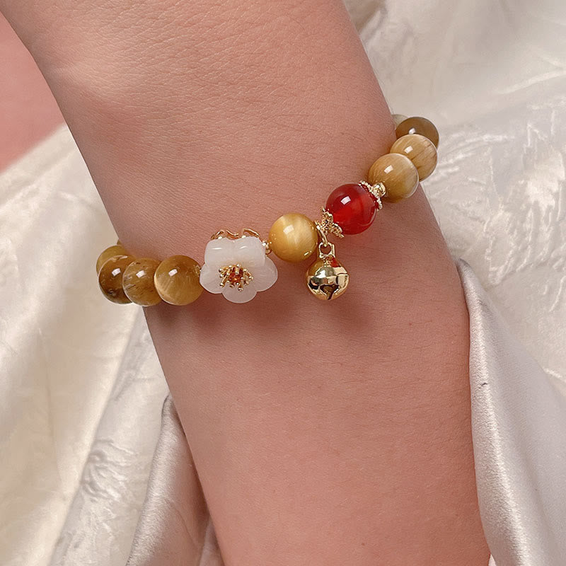 Bracelet courage en forme de clochette et œil de tigre doré naturel Buddha Stones - image 3