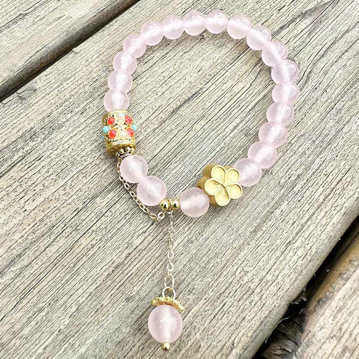 Bracelet de positivité en pierre d'agate blanche tibétaine avec fleurs en cristal - image 7